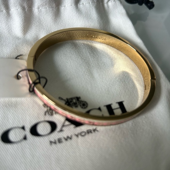 Coach Gold stripe Pink "C" Hinge Bangle Bracelet - Picture 2 of 6